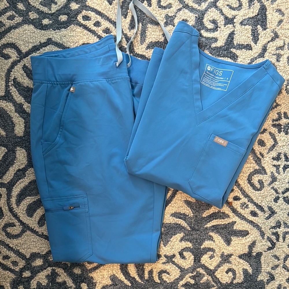 Figs Vibrant Blue Scrub Top and Bottom